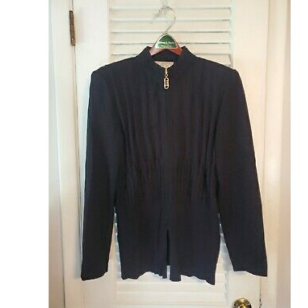 St. John By Marie Gray Black Cardigan Zip Up Jacket Size 4